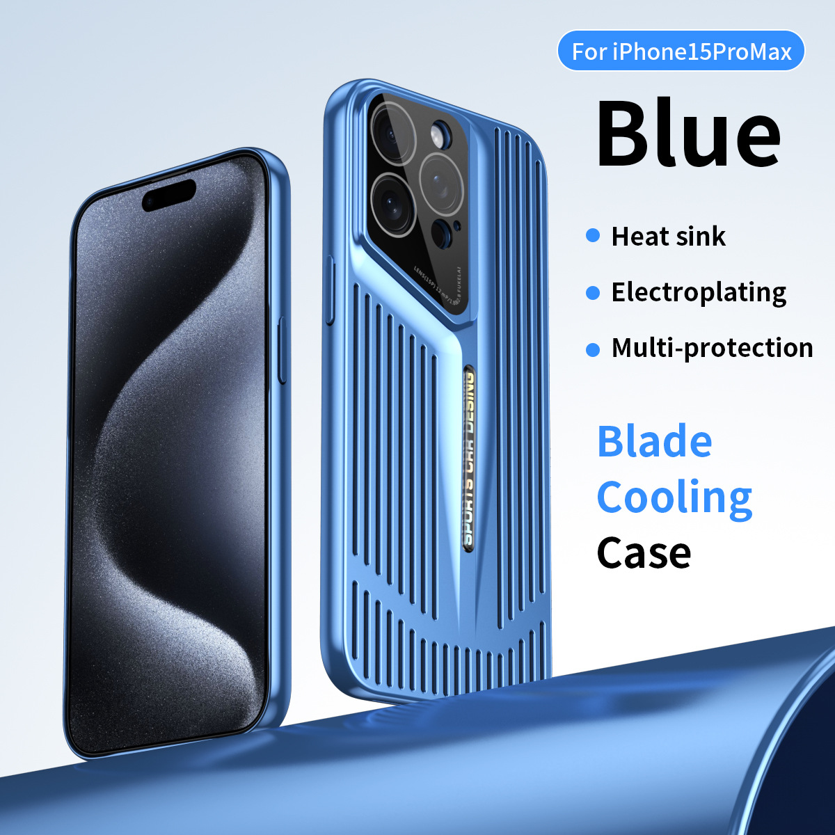 Compatible with Apple 17/16 Pro Max phone cases, 15-inch hollow heat dissipation case, 14-inch ultra-thin blade-like shockproof protective case. - Blue IP-17promax