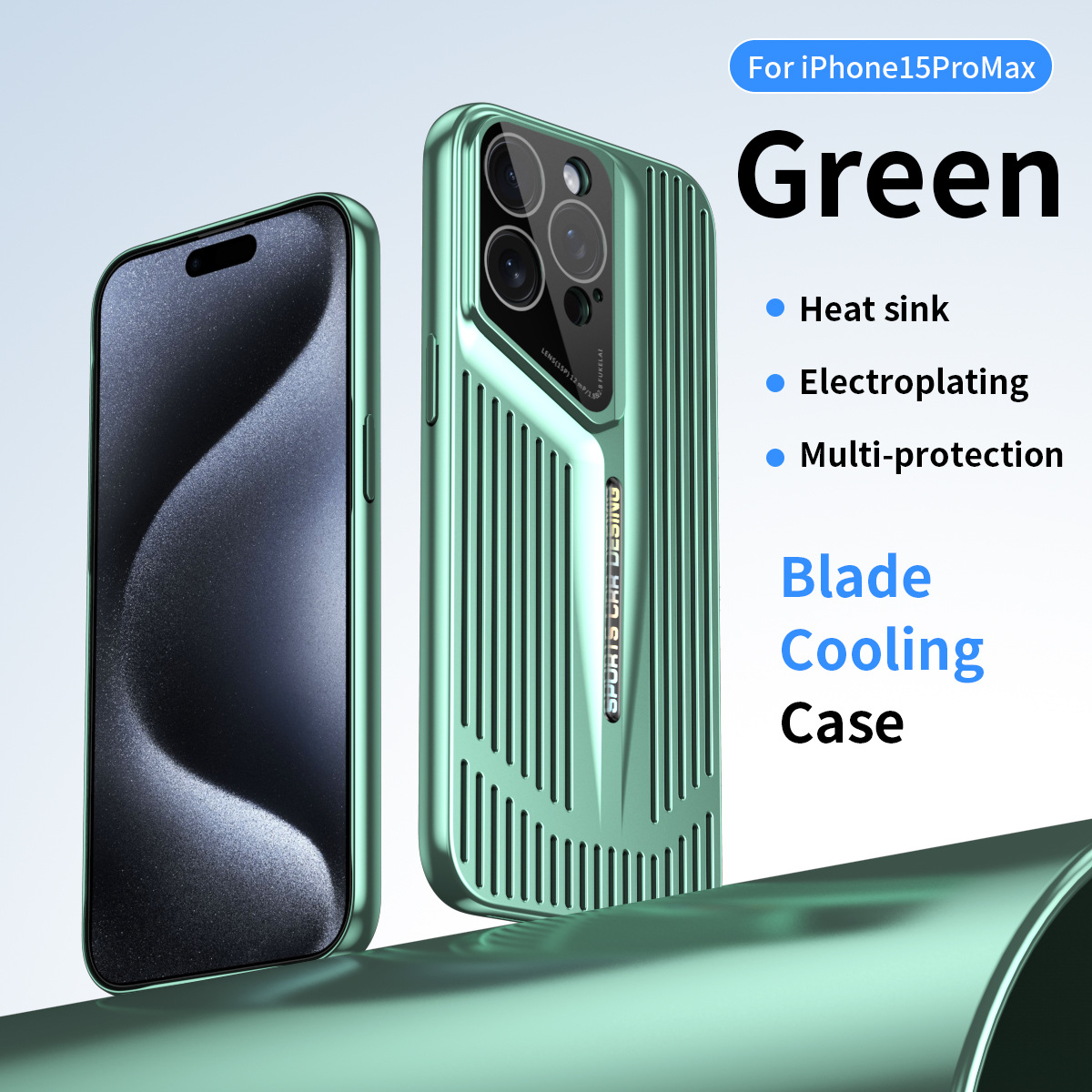 Compatible with Apple 17/16 Pro Max phone cases, 15-inch hollow heat dissipation case, 14-inch ultra-thin blade-like shockproof protective case. - Green IP-17promax