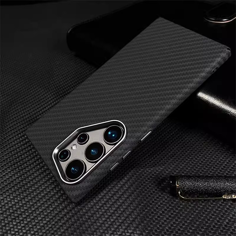 Compatible with Samsung S26 Ultra phone case, glow-in-the-dark S25/24P, built-in magnetic Kevlar textured shockproof protective case - Black S26Ultra