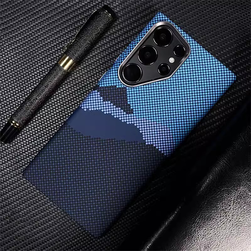 Compatible with Samsung S26 Ultra phone case, glow-in-the-dark S25/24P, built-in magnetic Kevlar textured shockproof protective case - Blue Peaks S26Ultra