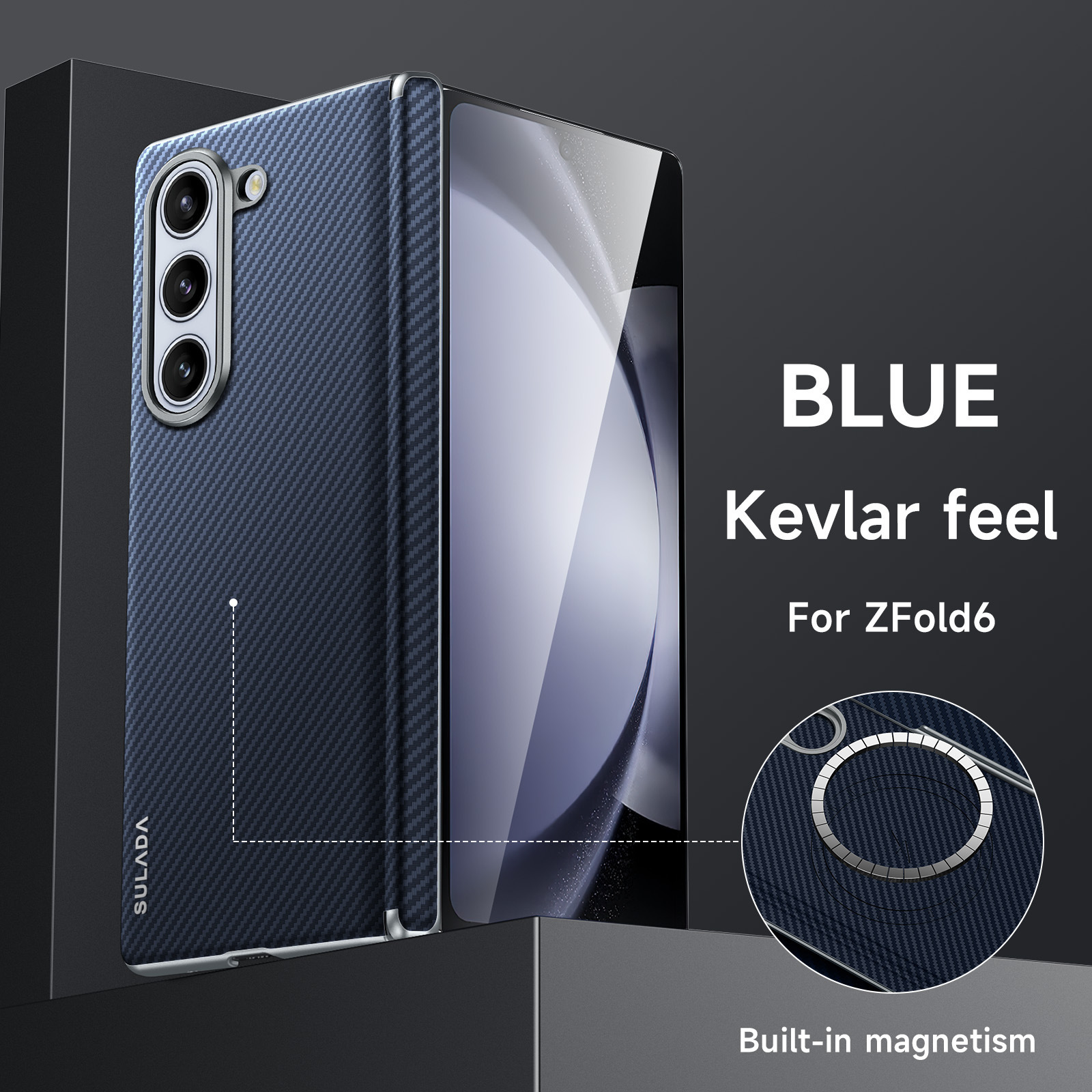 Compatible with Samsung Z Fold8 Ultra phone case 7/6 with built-in magnetic 5/4 hinge protection back cover W23 - Gentleman Blue [Frameless] Z Fold8ultra
