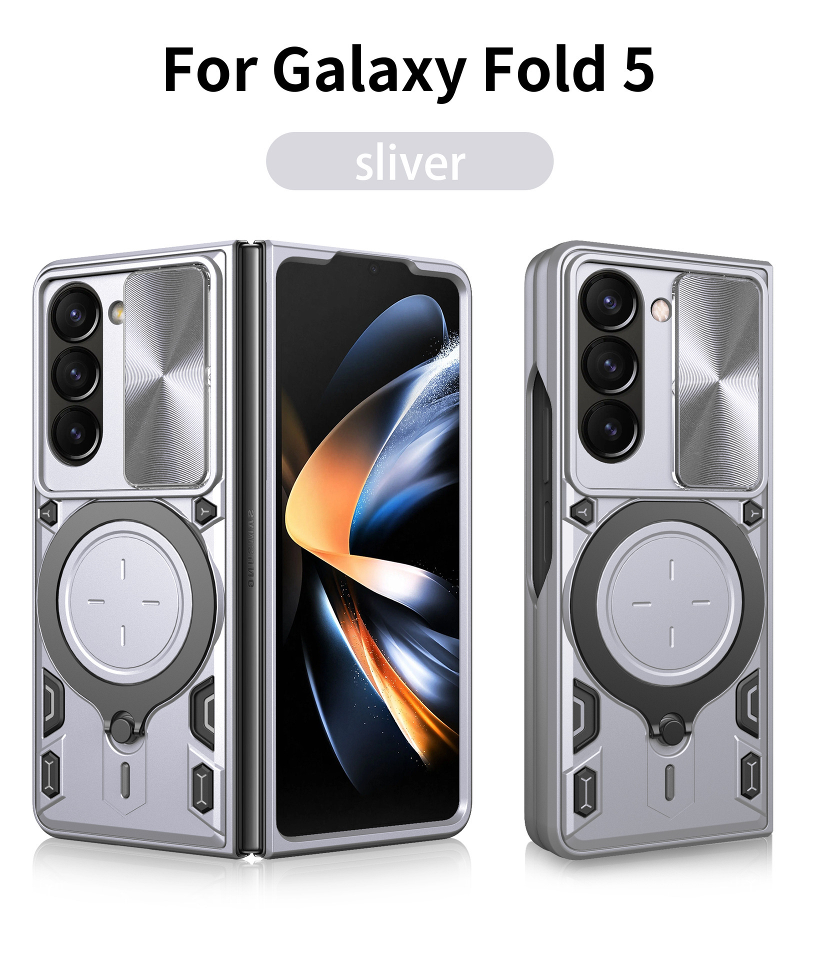 Compatible with Samsung ZFold7/6/5/4 phone case, lens sliding window, 360° rotating bracket, FLIP6 folding protective case - Silver Samsung Z Fold7 [Left and Right Flip Cover]