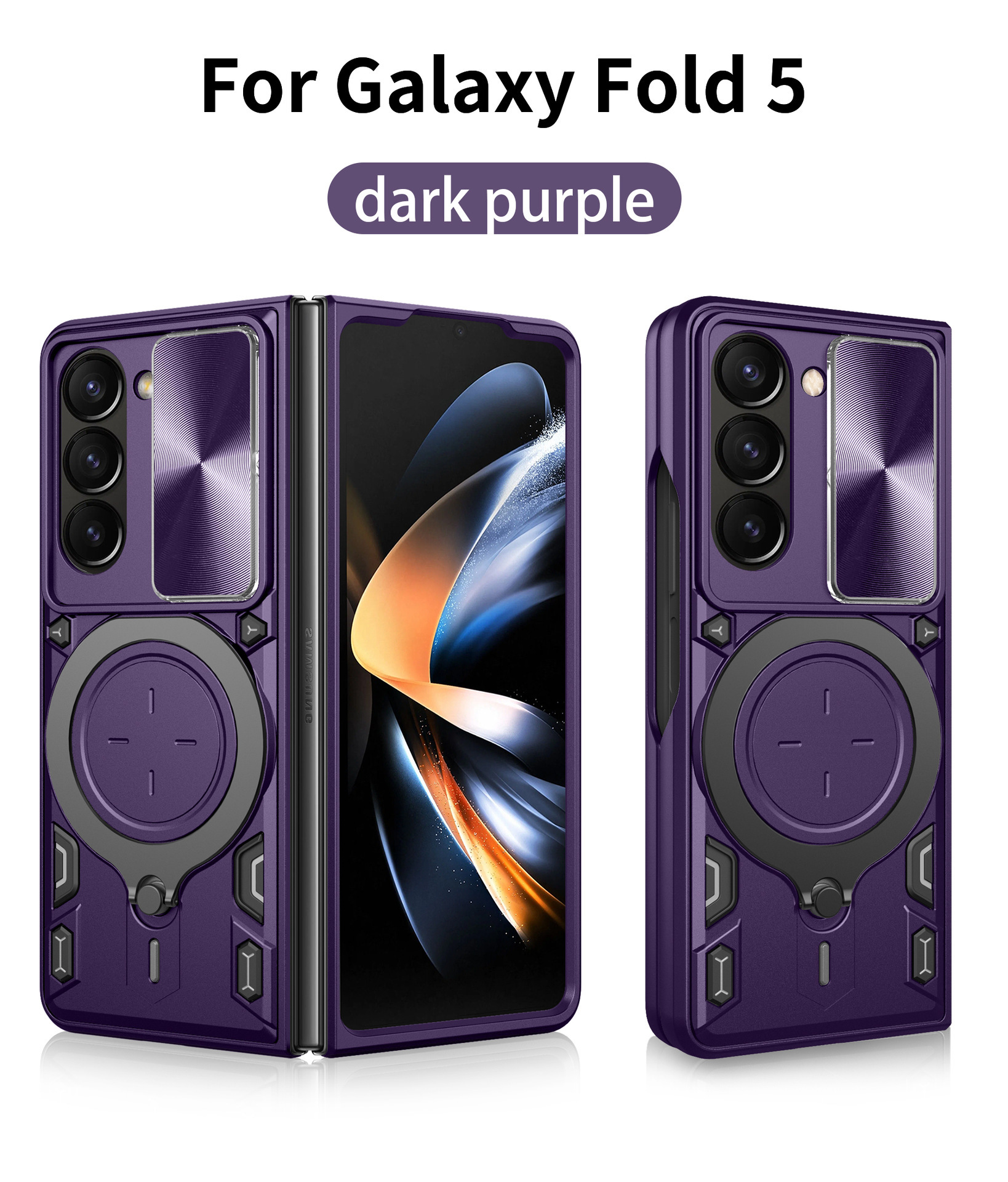 Compatible with Samsung ZFold7/6/5/4 phone case, lens sliding window, 360° rotating bracket, FLIP6 folding protective case - Purple Samsung Z Fold7 [Left and Right Flip Cover]