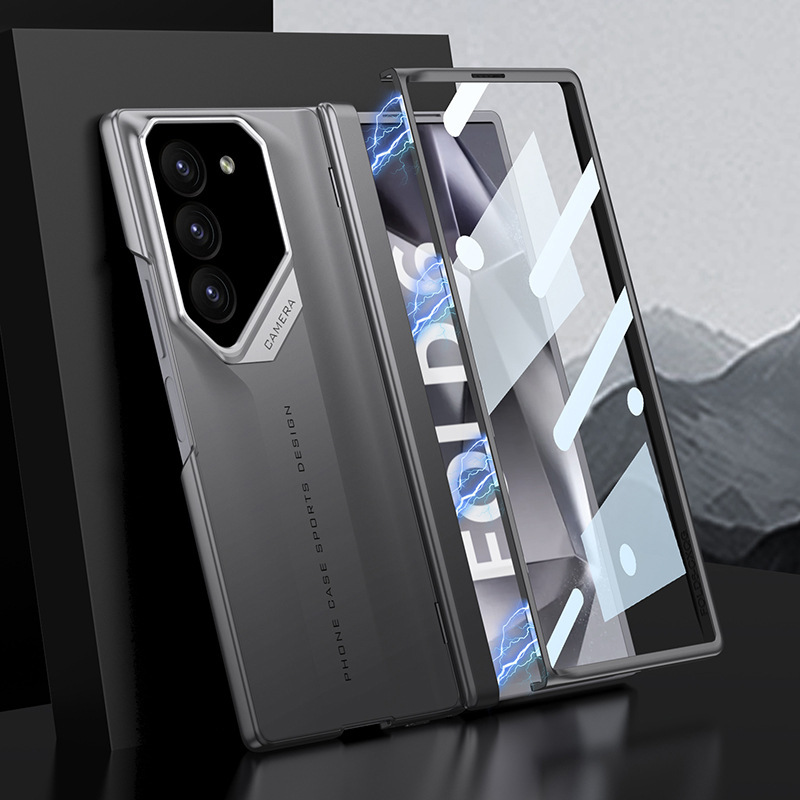 Compatible with Samsung Z Fold7/6 phone case, 5/4 magnetic hinge, supercar-style full-coverage drop-proof folding protective case. - Cold Mountain Gray [Cover] Samsung SM-Fold7