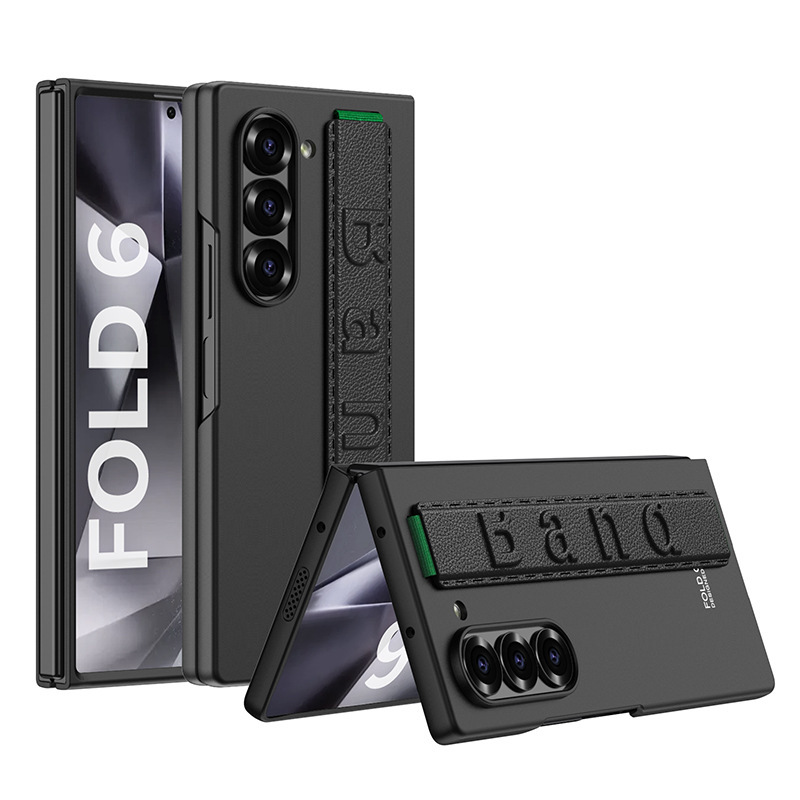 Compatible with Samsung Z Fold8 Ultra phone case, 7/6 elastic wrist strap, integrated ultra-thin shockproof protective case - Cool Black [No Film] Large Pore Z Fold8ultra