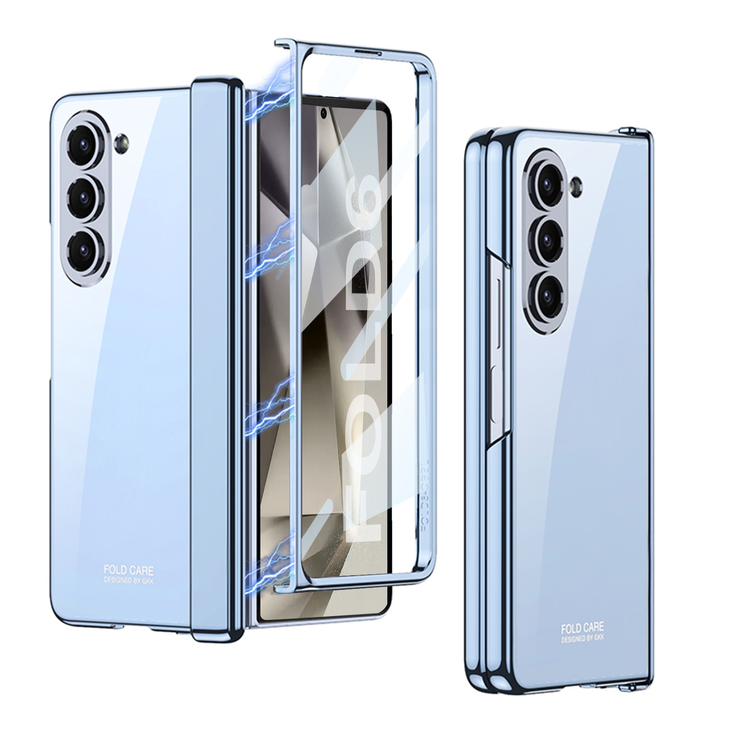 Compatible with Samsung Z Fold6 phone case, magnetic hinge, electroplated transparent phantom 5/4 case, full-coverage protective case. - Holiday Blue Case Screen Cover