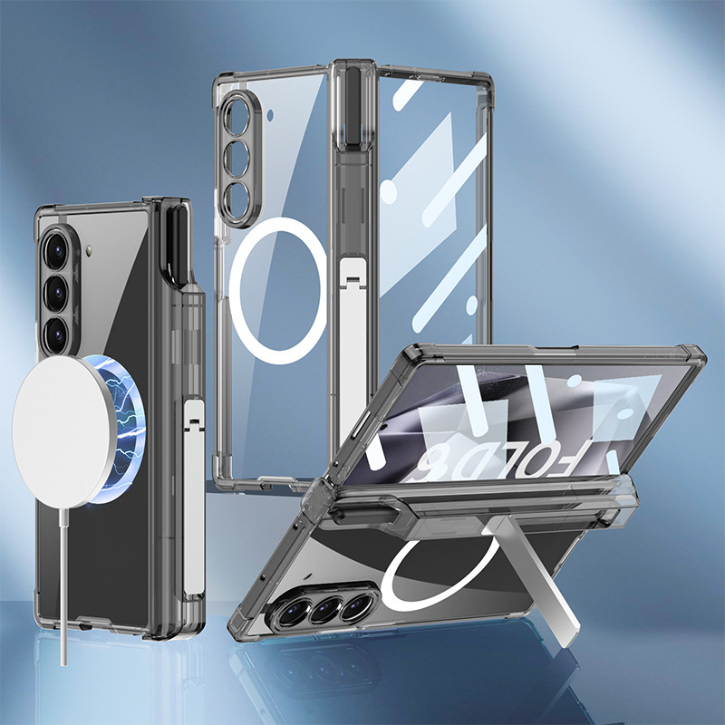 Compatible with Samsung Z Fold8U phone case, 7/6/5 hinge stand, pen case, wireless inflatable case, protective film. - Translucent Black [Casing Film] External Metal Plate SM-Fold8 Ultra [Pen Not Included]