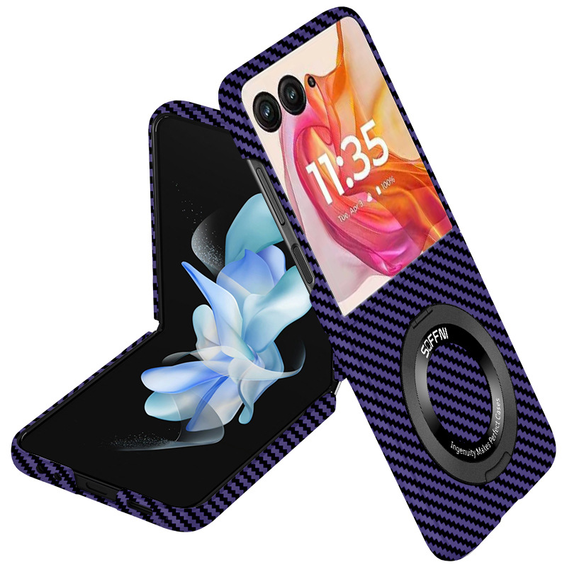 Compatible with Motorola Razr 60 phone case 50/40 Ultra carbon fiber texture 360 magnetic stand protective case - Purple Magnetic Stand Razr 60 Ultra