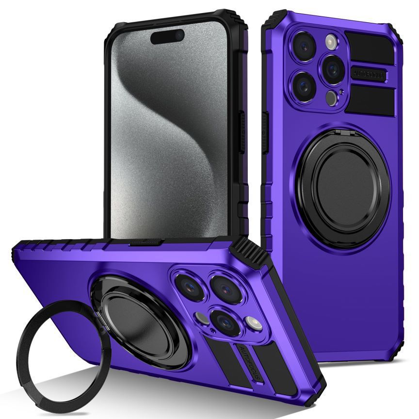 Compatible with Apple iPhone 17 Pro Max and 16 Plus magnetic rotating stand, 15/14mm shockproof, 13PR protective case - Purple IP-17promax