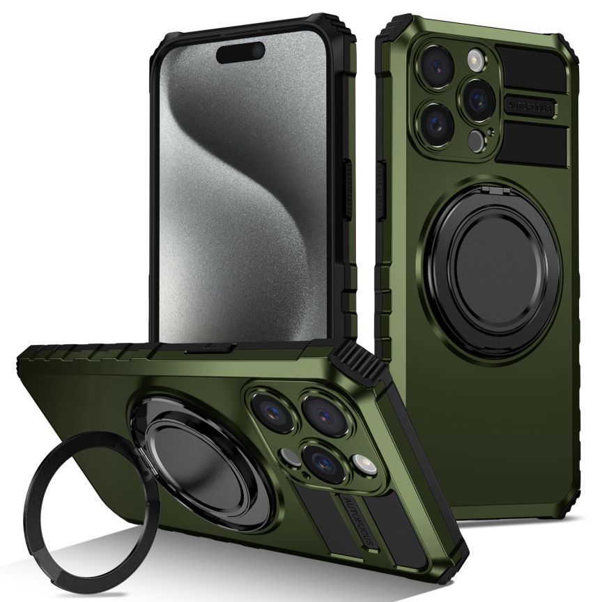 Compatible with Apple iPhone 17 Pro Max and 16 Plus magnetic rotating stand, 15/14mm shockproof, 13PR protective case - Green IP-17promax