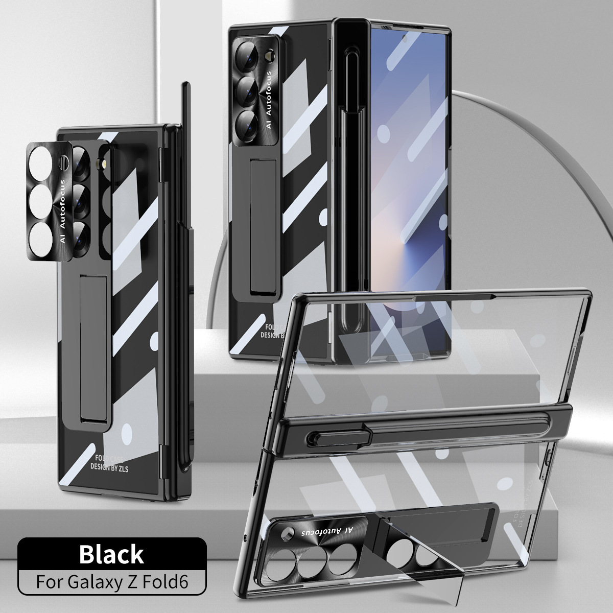 Samsung Z Fold8 Phone Case 7/6 Dual Hinge Pen Slot with Pen Electroplated Transparent Film Full Coverage Protective Case - Black [Single Pen Slot Hinge] with Pen Z Fold8 Ultra [Standard Version]