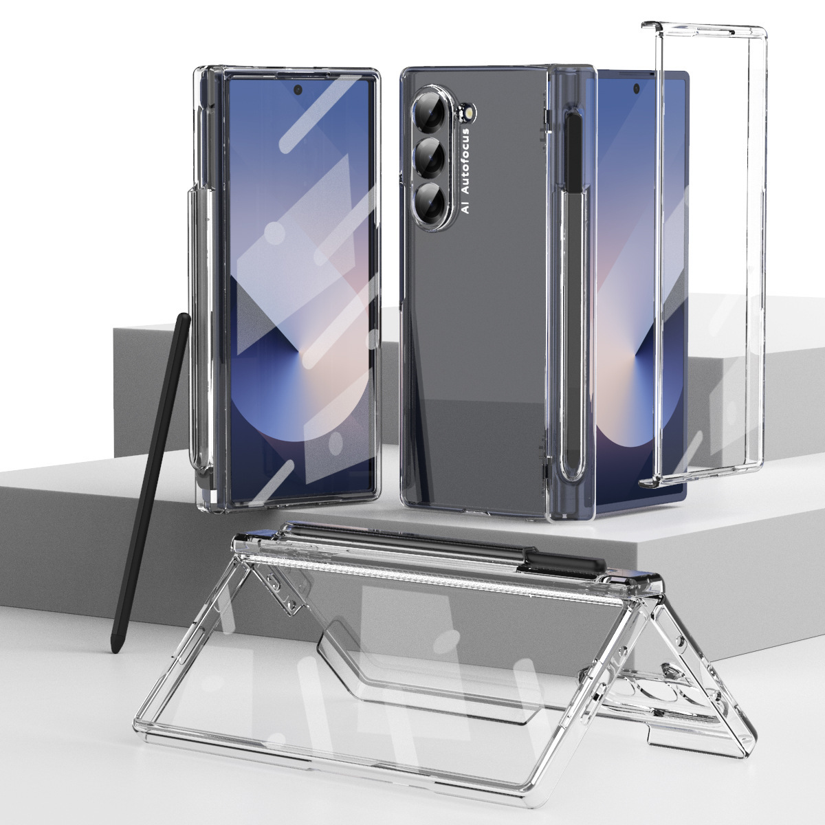 Samsung Z Fold7/6 Phone Case W25 Spring Hinge Pen Holder with Pen Case Film Full Coverage Drop Protection Case - Transparent Pen Slot with Pen Samsung Z Fold7 Case