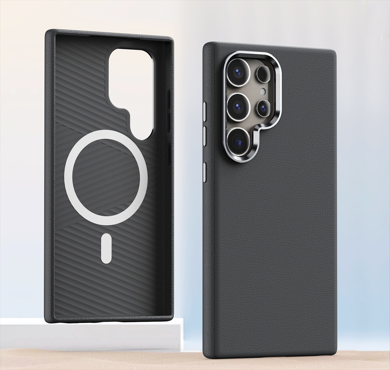 Compatible with Samsung S25 Ultra and S24 Plus, vegan leather case with built-in magnetic wireless charging and shockproof protection. - Gray [Built-in Magnetic] S25ultra