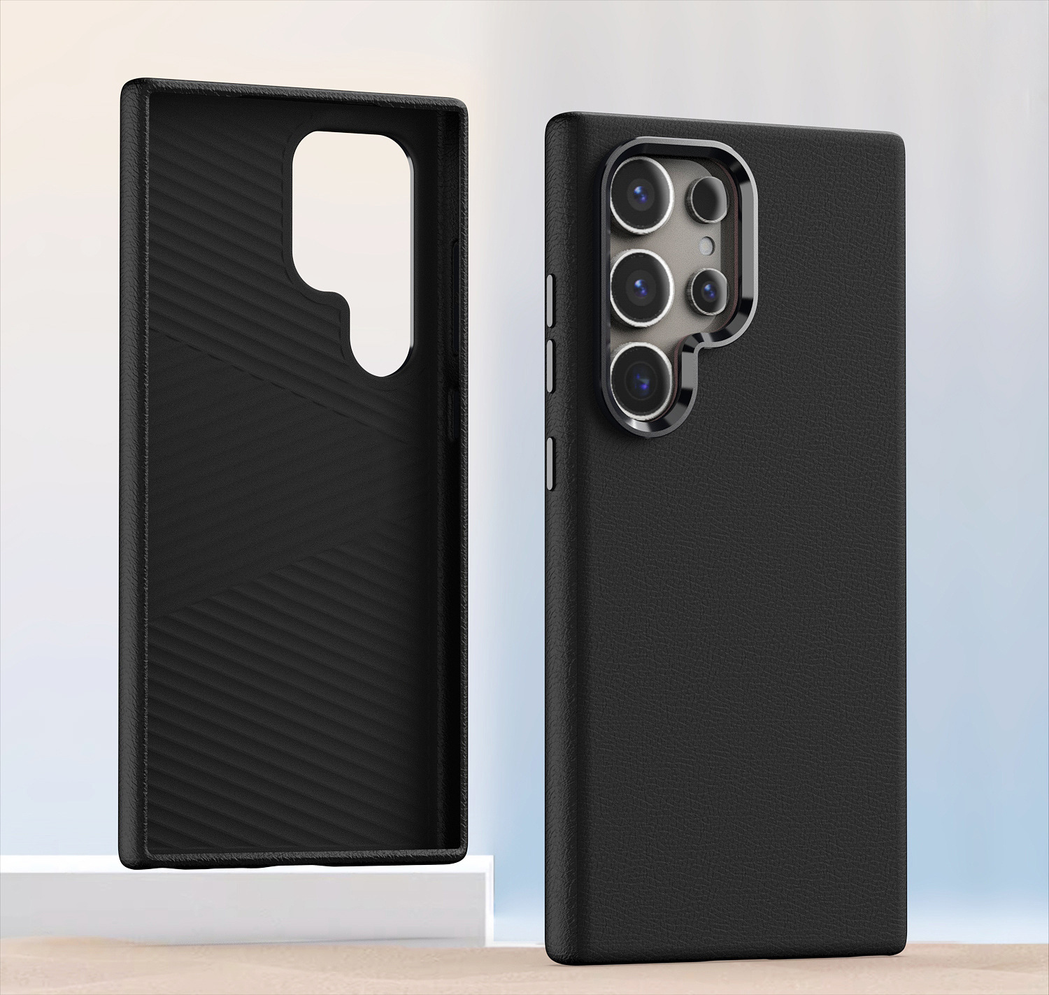 Compatible with Samsung S25 Ultra and S24 Plus, vegan leather case with built-in magnetic wireless charging and shockproof protection. - Black [Non-magnetic] S25ultra