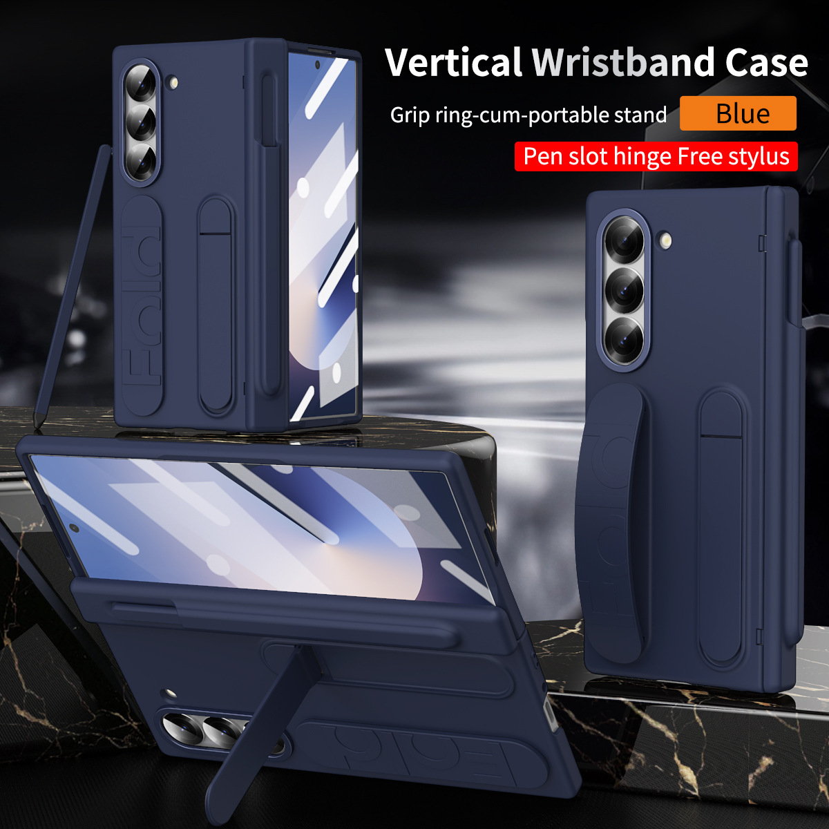 Compatible with Samsung ZFold 8/7/6 phone cases, TriFold wrist strap holders, 5/4 hinges, pen slot cases, protective cases. - Blue [Casing] Pen Groove with Pen Z Fold8 Ultra [Standard Edition]