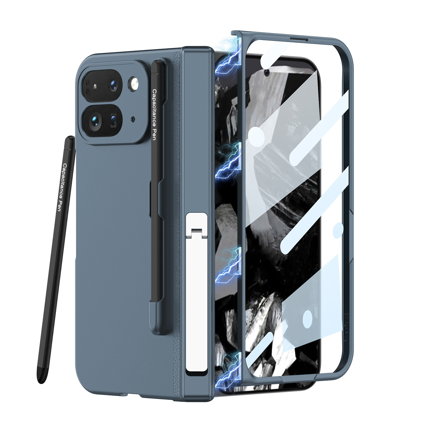 Compatible with Google Pixel 9 Pro Fold phone case, magnetic hinge stand, pen slot, Fold2 case, full-coverage case. - Empty Mountain Green [Cover, Pen Slot] Side Case Stand Google Pixel 9 Pro Fold [Pen Not Included]