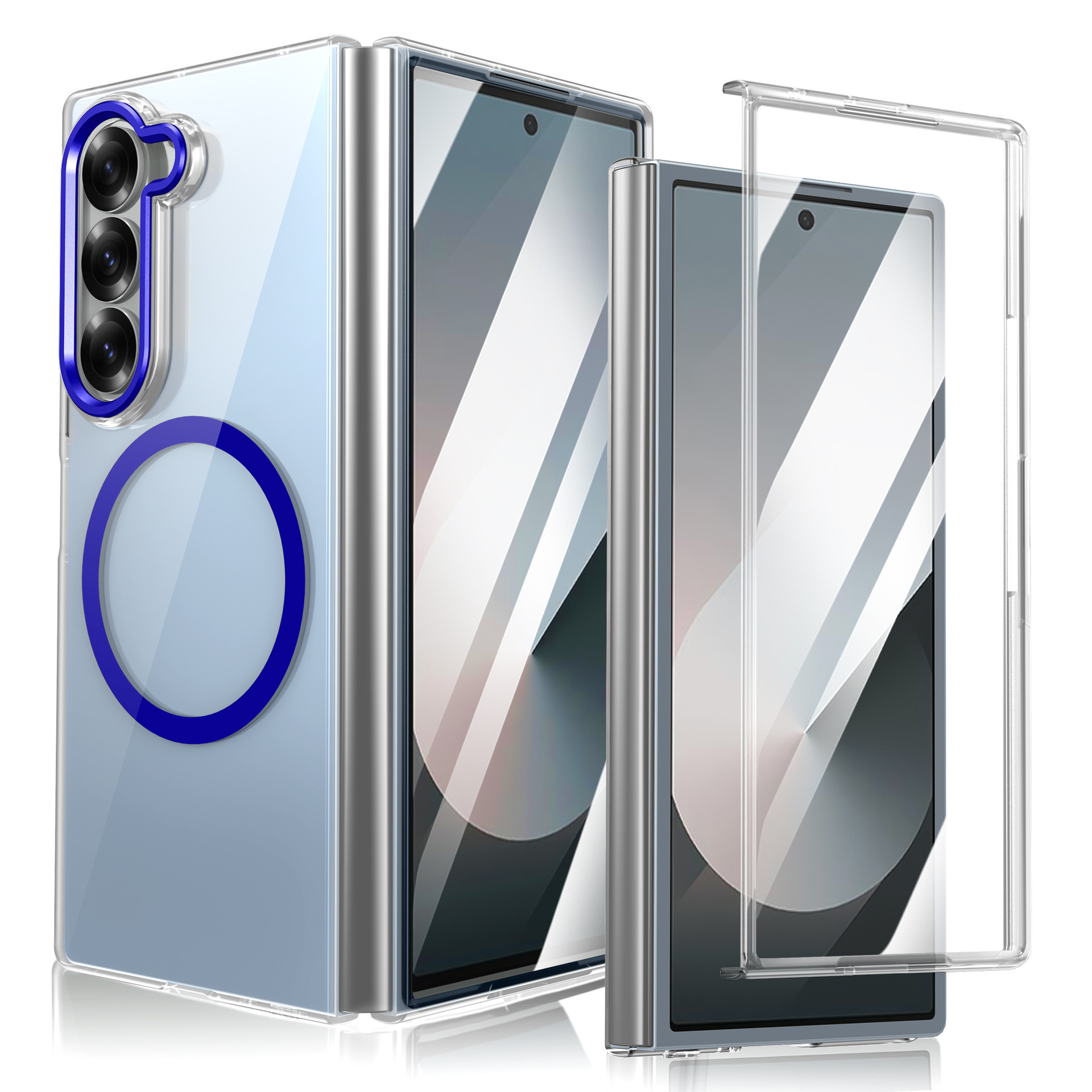 Compatible with Samsung Z Fold8 Ultra phone case 7/6 wireless charging magnetic high transparency case film 5/4 drop protection case - Blue [Shell] with built-in magnetic closure Z Fold8ultra