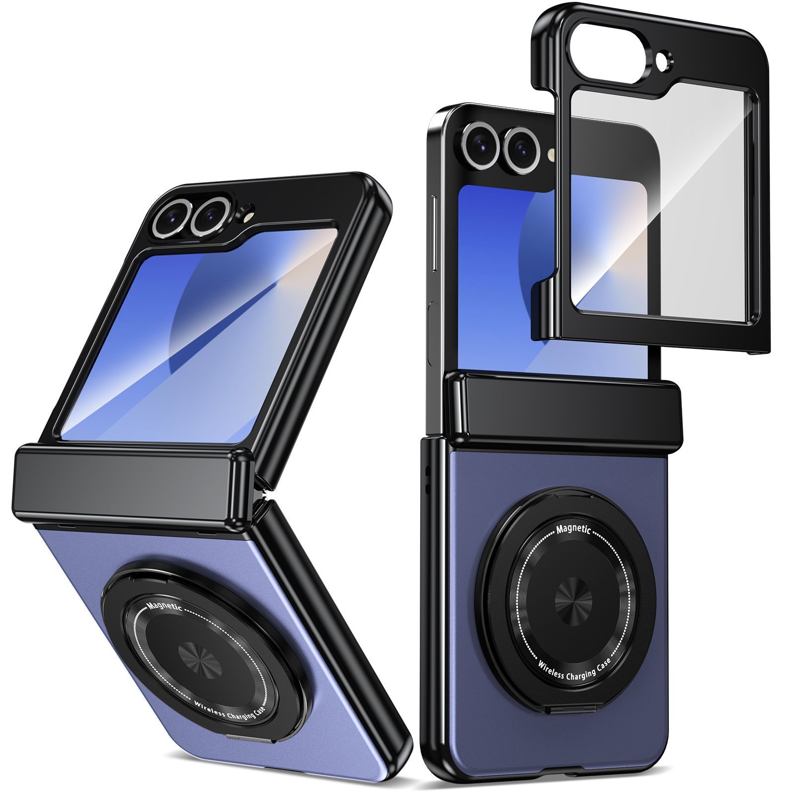 Compatible with Samsung Z Flip 8/7 phone case, 6/5 wireless charging, magnetic traction, rotating stand, 4/3 full-coverage protection. - Blue [Cover] Samsung Z Flip8