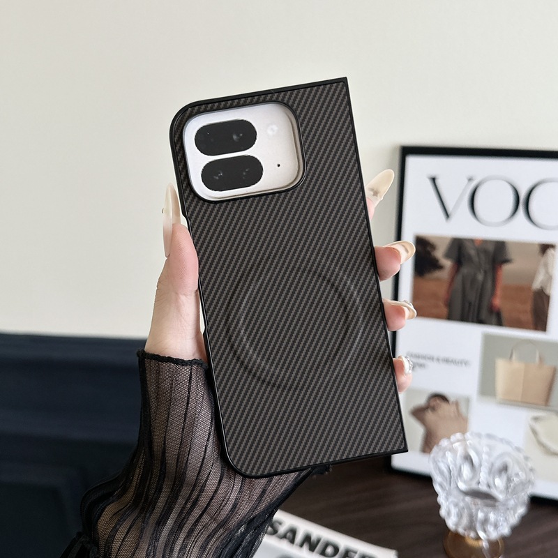 Compatible with Google Pixel 10 Pro Fold phone case, 9Fold carbon fiber textured foldable screen protective case with built-in ring. - Brown Pixel 9 Pro Fold