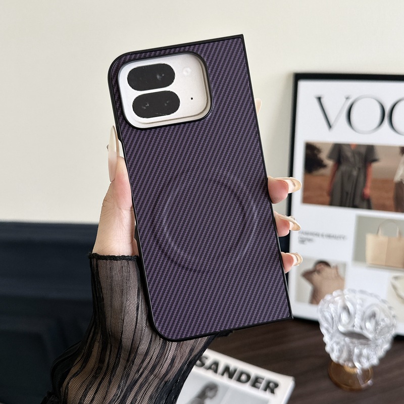 Compatible with Google Pixel 10 Pro Fold phone case, 9Fold carbon fiber textured foldable screen protective case with built-in ring. - Purple Pixel 9 Pro Fold