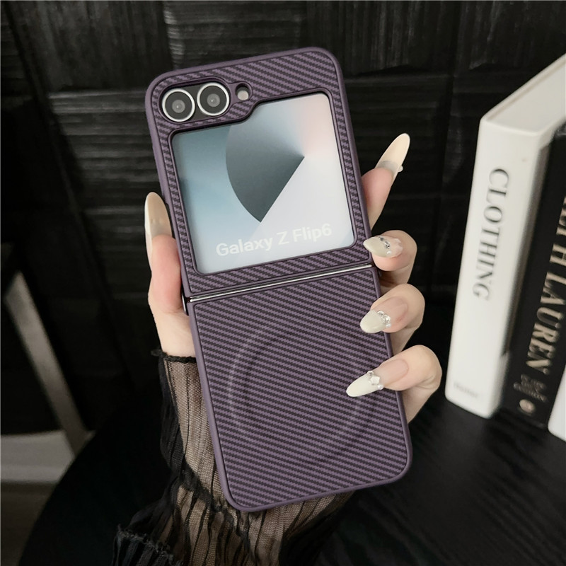 Compatible with Samsung Z Fold7/6/5 phone case, Flip7/6/5 with built-in magnetic ring, 4/3 carbon fiber textured protective case - Purple Samsung Z Flip 7 [Foldable]