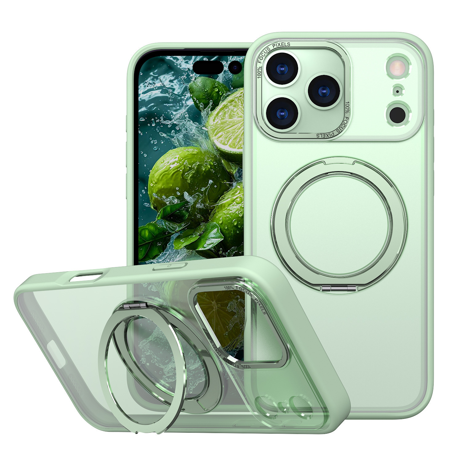 Compatible with Apple 17 Pro Max phone case 16/15 Plus magnetic 360° rotating stand 14 Pro protective case 13 - Butter Green IP-17promax