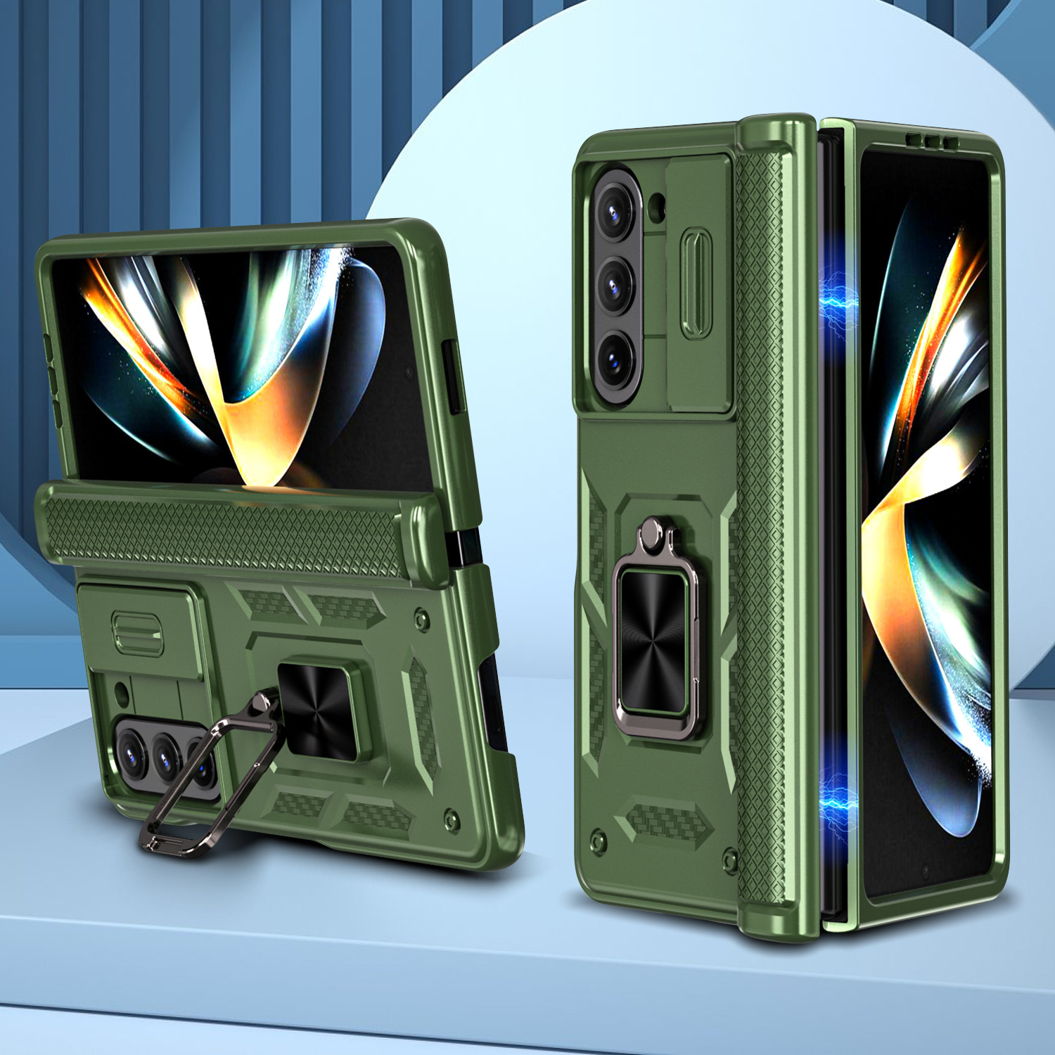 Compatible with Samsung Z Fold8 Ultra phone case 7/6/5 ring 360 bracket hinge sliding lens protective case - Green Z Fold8ultra