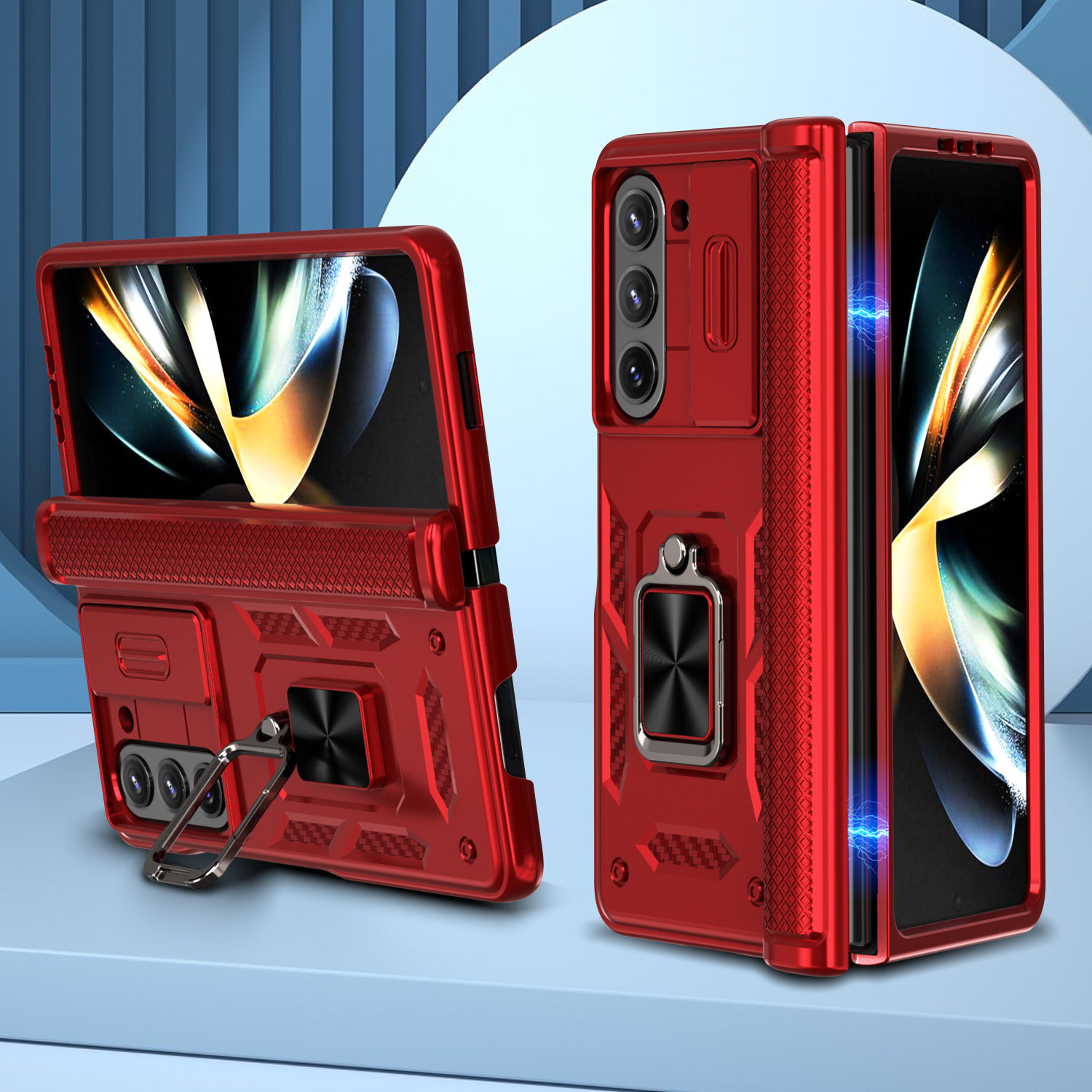 Compatible with Samsung Z Fold8 Ultra phone case 7/6/5 ring 360 bracket hinge sliding lens protective case - Red Z Fold8ultra