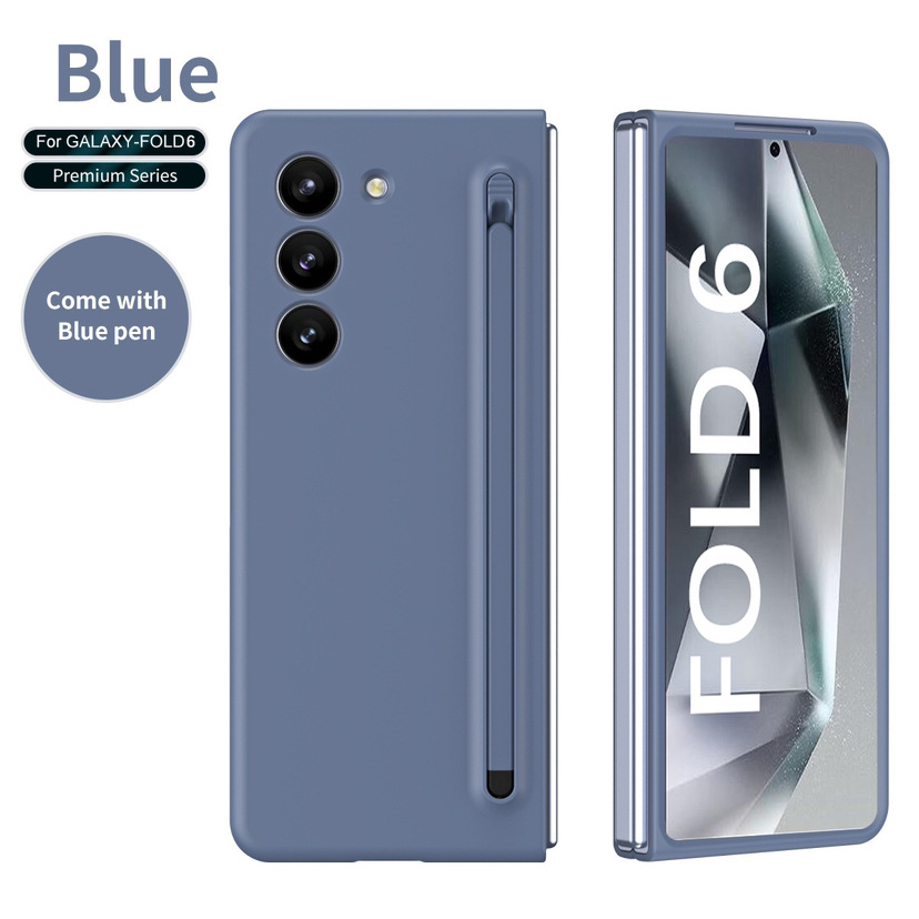 Compatible with Samsung Z Fold8/7/6 phone cases, 5/4 spring-loaded pen slot, pen cover, screen protector, drop-proof protective case, same as the official model. - Glacier Blue + Blue Pen [No Screen Protector] Samsung Z Fold8