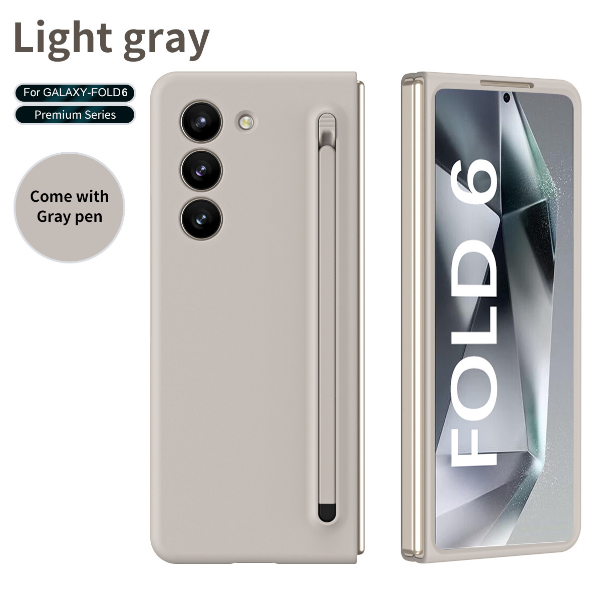 Compatible with Samsung Z Fold8/7/6 phone cases, 5/4 spring-loaded pen slot, pen cover, screen protector, drop-proof protective case, same as the official model. - Light gray + gray pen [no screen protector] Samsung-Z Fold8