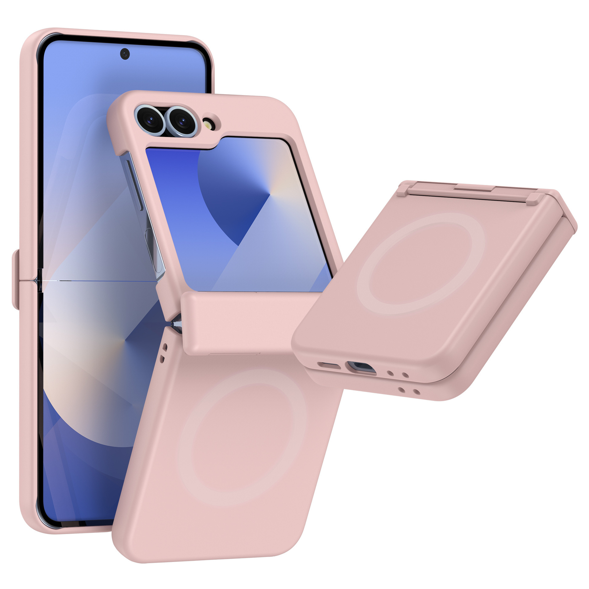 Compatible with Samsung Z Flip 7/6/5 phone case, 4/3 inches, built-in magnetic wireless charging hinge, full-coverage drop-proof protective case. - Pink [Internal Ring] Samsung Z Flip7 [Center Axis Model]