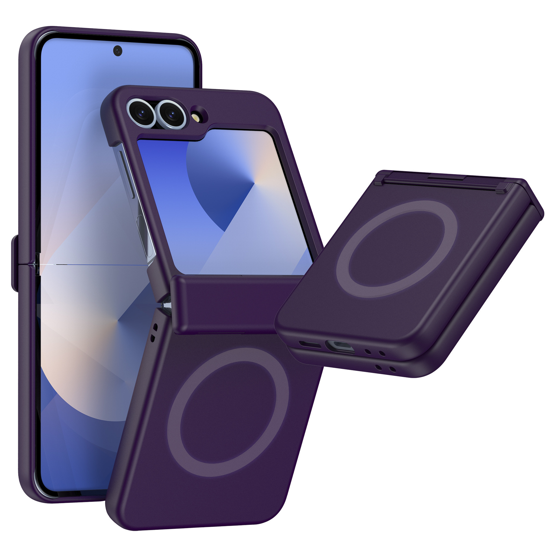 Compatible with Samsung Z Flip 7/6/5 phone case, 4/3 inches, built-in magnetic wireless charging hinge, full-coverage drop-proof protective case. - Dark Purple [Internal Ring] Samsung Z Flip7 [Center Axis Model]