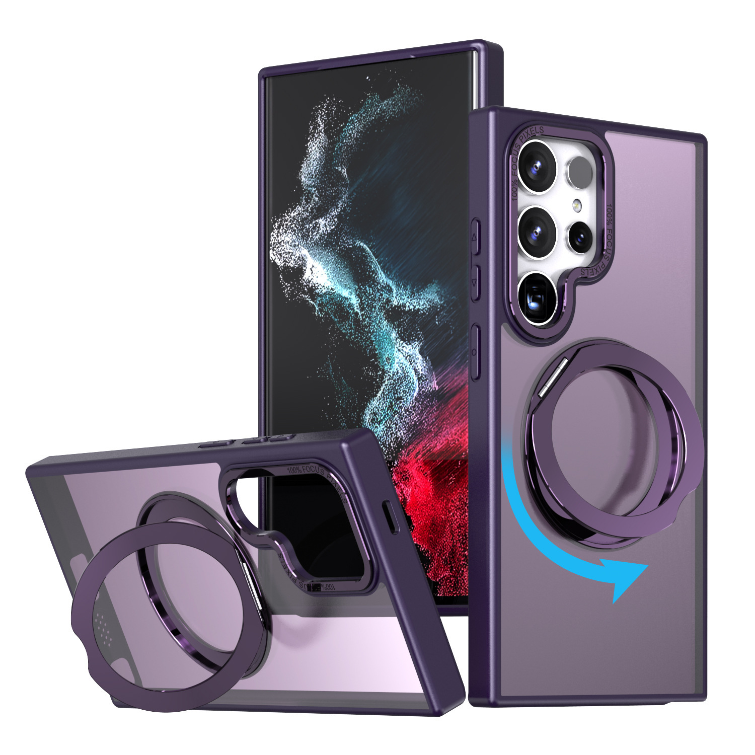 Compatible with Samsung S24 Ultra phone case, S23FE magnetic 360° rotating stand, and S22 Plus drop-proof protective case. - Purple SM-S24Ultra