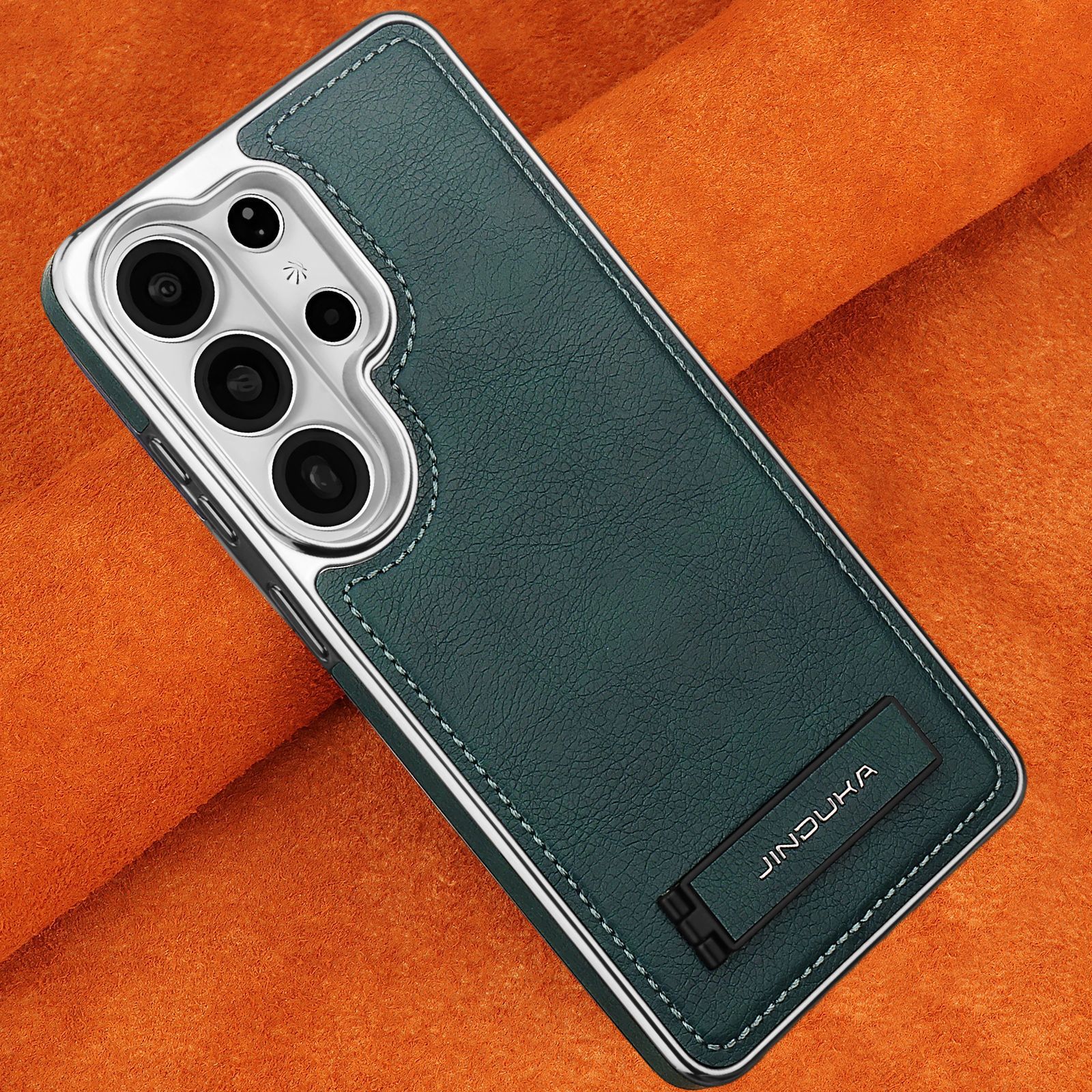 Compatible with Samsung S26 Ultra phone case, S25 Plus vegan leather stand, business leather texture, S24U ultra-thin protective case - Green [D22] S26Ultra