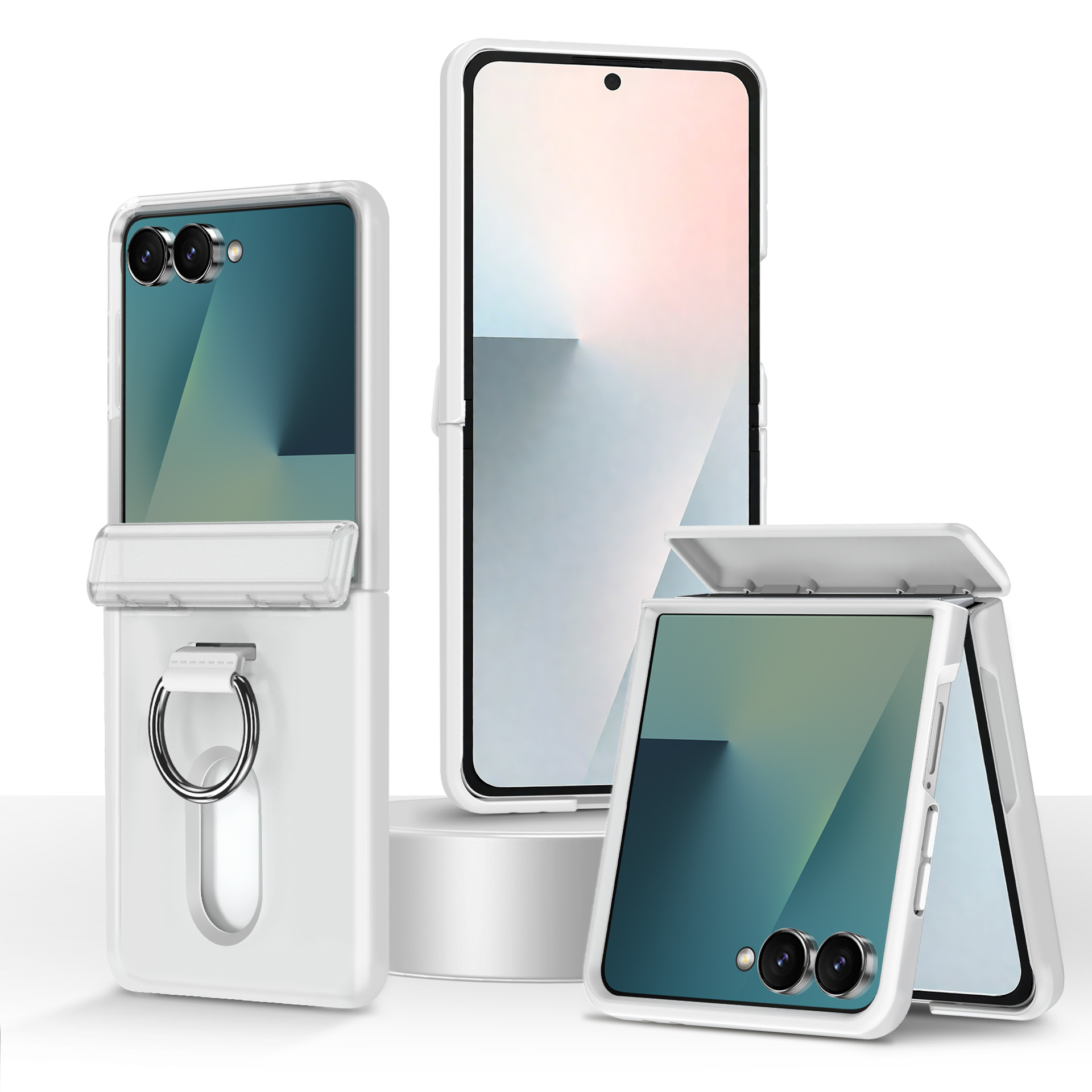 Compatible with Samsung Z Flip 8/7 phone case, 6/5 card holder, hinge, ring, foldable screen, drop-proof protective case - Matte finish [Center Frame Card Holder] Samsung-Z Flip8