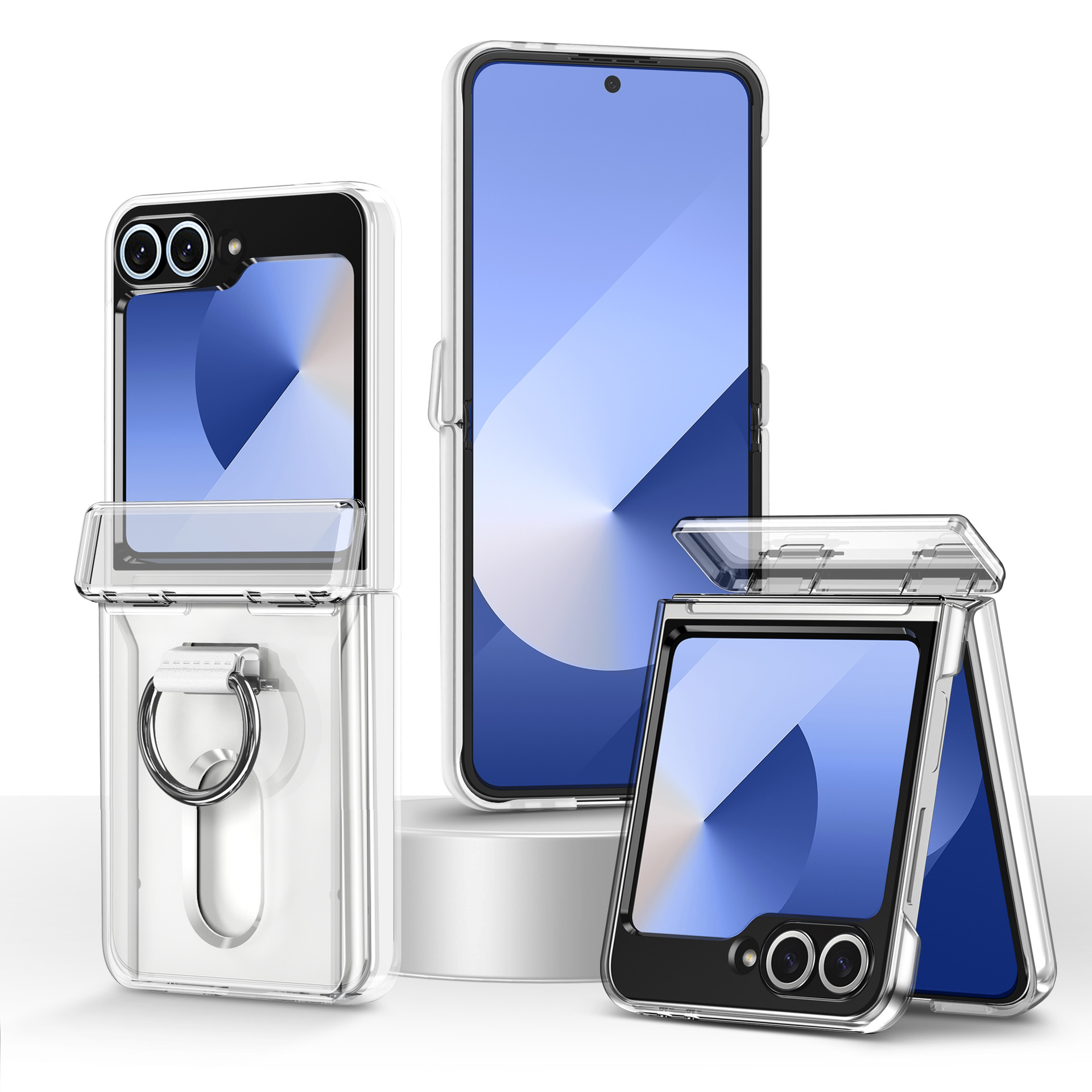 Compatible with Samsung Z Flip 8/7 phone case, 6/5 card holder, hinge, ring, foldable screen, drop-proof protective case - Fully Transparent Center Card Holder Samsung-Z Flip8