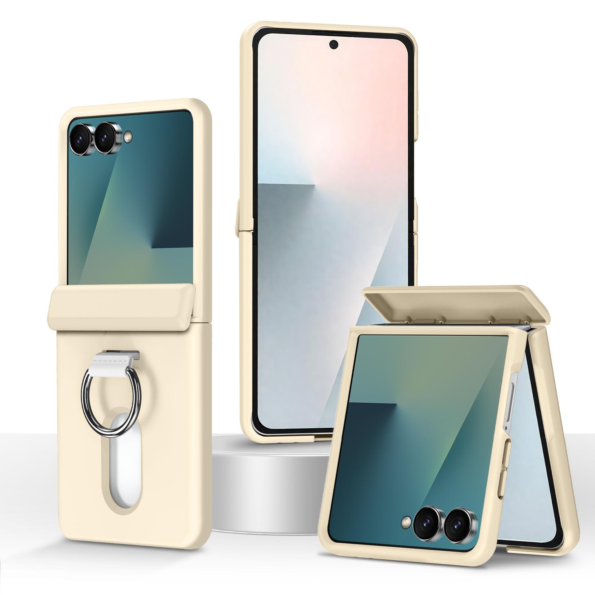 Compatible with Samsung Z Flip 8/7 phone case, 6/5 card holder, hinge, ring, foldable screen, drop-proof protective case - Champagne Gold [Center Wallet] Samsung-Z Flip8