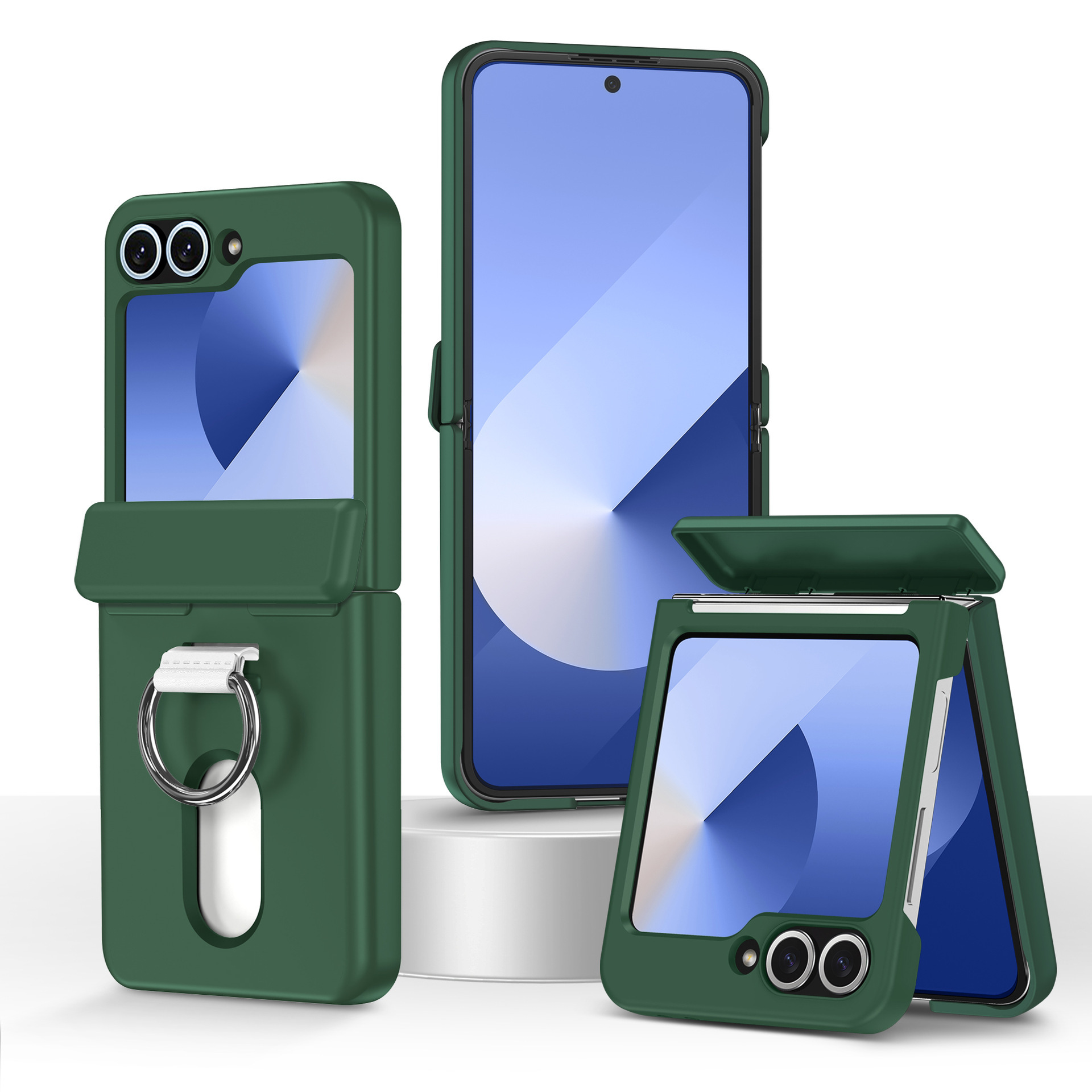 Compatible with Samsung Z Flip 8/7 phone case, 6/5 card holder, hinge, ring, foldable screen, drop-proof protective case - Green [Center Cartridge] Samsung-Z Flip8