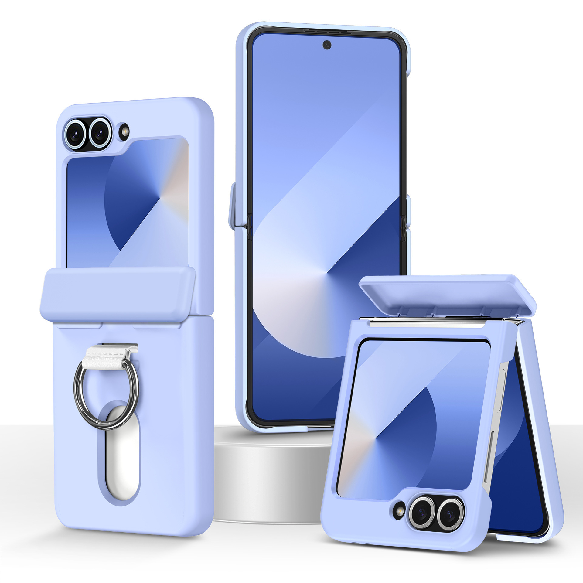 Compatible with Samsung Z Flip 8/7 phone case, 6/5 card holder, hinge, ring, foldable screen, drop-proof protective case - Light purple [Center axis card pack] Samsung-Z Flip8