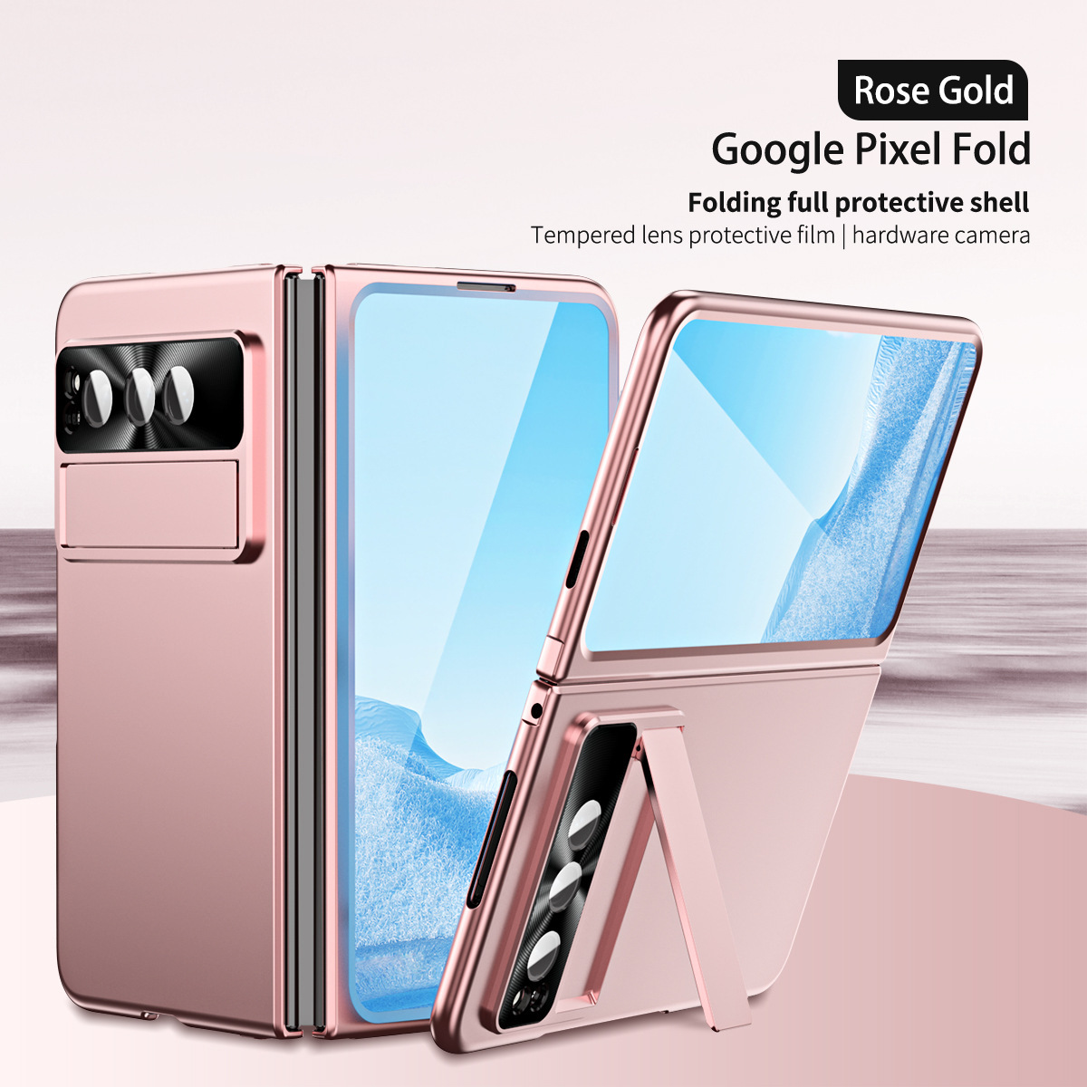 Compatible with Google Pixel Fold phone case, stand, hinge, and drop protection. - Pink [No hinge] Google Pixel Fold [Case and screen protector]