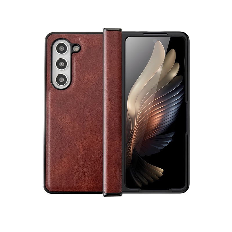 Compatible with Samsung Z Fold7/6/5 phone cases, 4/3 folding screen hinge, vegan leather drop-proof protective case, cross-border e-commerce. - Brown Samsung-Z Fold7