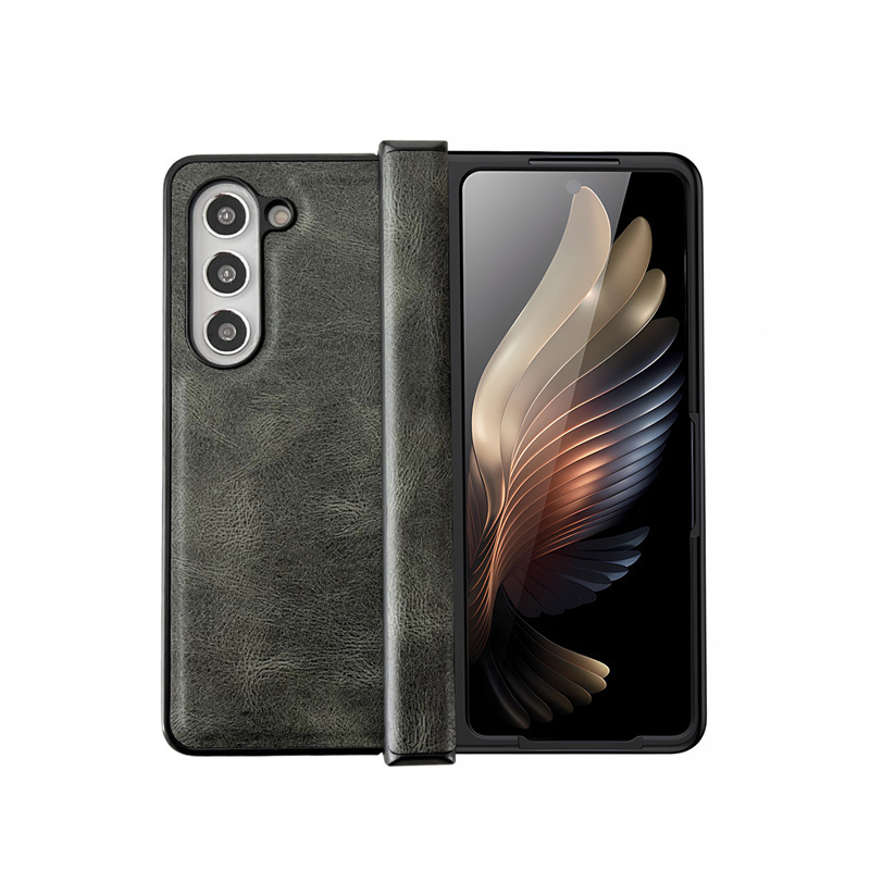 Compatible with Samsung Z Fold7/6/5 phone cases, 4/3 folding screen hinge, vegan leather drop-proof protective case, cross-border e-commerce. - Dark green Samsung Z Fold7