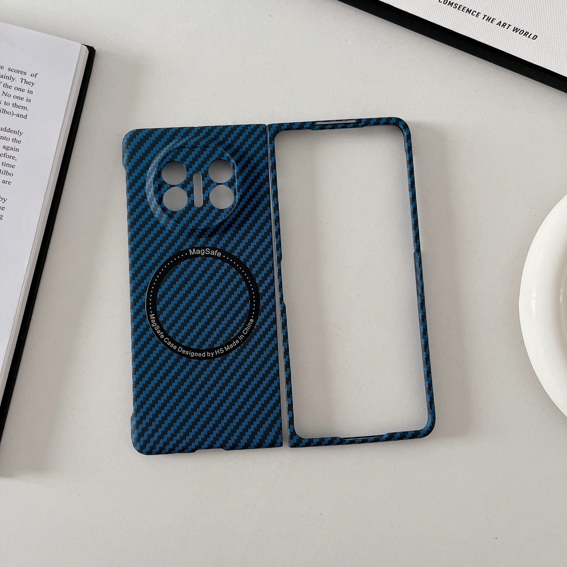 Compatible with Huawei Mate X7 phone case, X6 carbon fiber texture magnetic ring, X5 foldable screen ultra-thin drop-proof protective case - Blue [Magnetic Ring] Mate X7 [Large Hole]