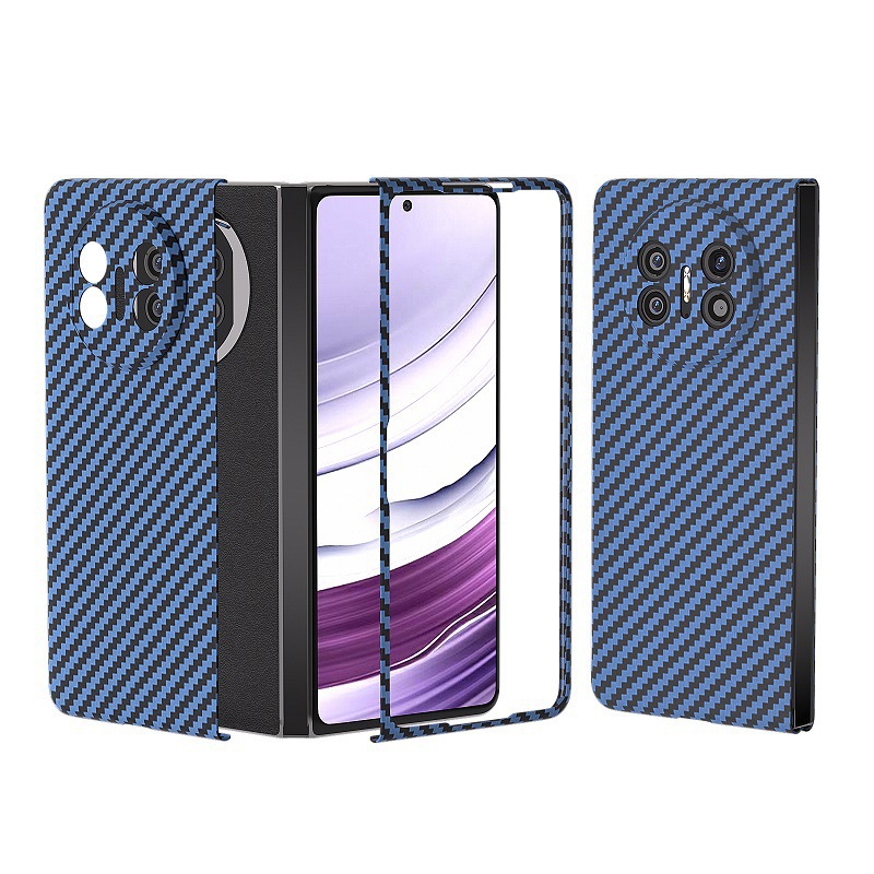 Compatible with Huawei Mate X7 phone case, X6 carbon fiber texture magnetic ring, X5 foldable screen ultra-thin drop-proof protective case - Blue Mate X7 [Large Hole]