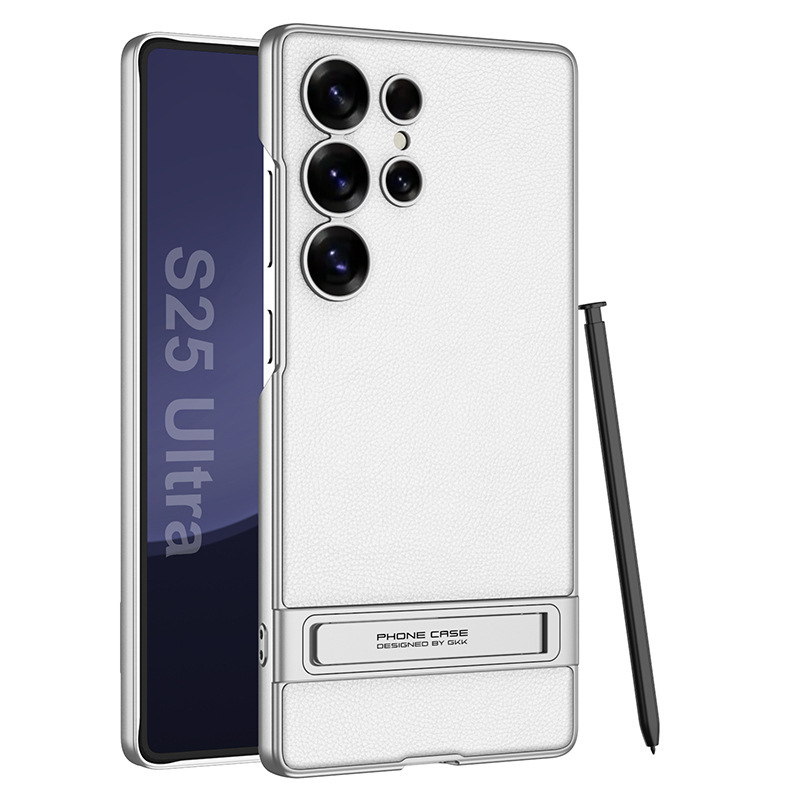 Compatible with Samsung S25 Ultra phone case, vegan leather Triumph stand, S24/23 Ultra ultra-thin shockproof protective case - Elegant Silver SM-S25 Ultra [Pen Not Included]