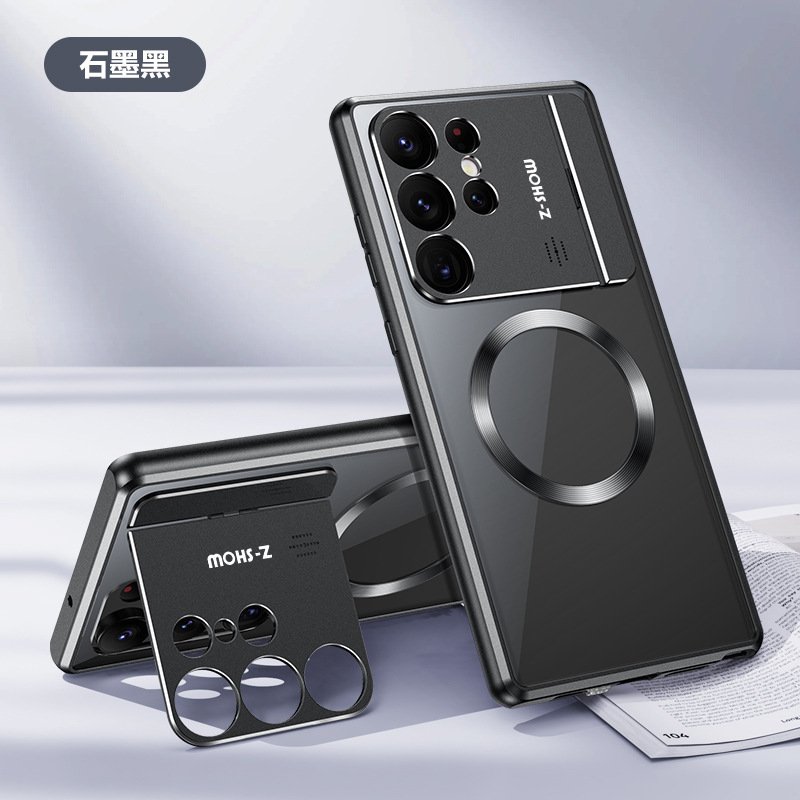 Compatible with Samsung S26/25 Ultra phone case, flip lens holder, 23/24 Ultra magnetic charging protective case - Black SM-S26 Ultra