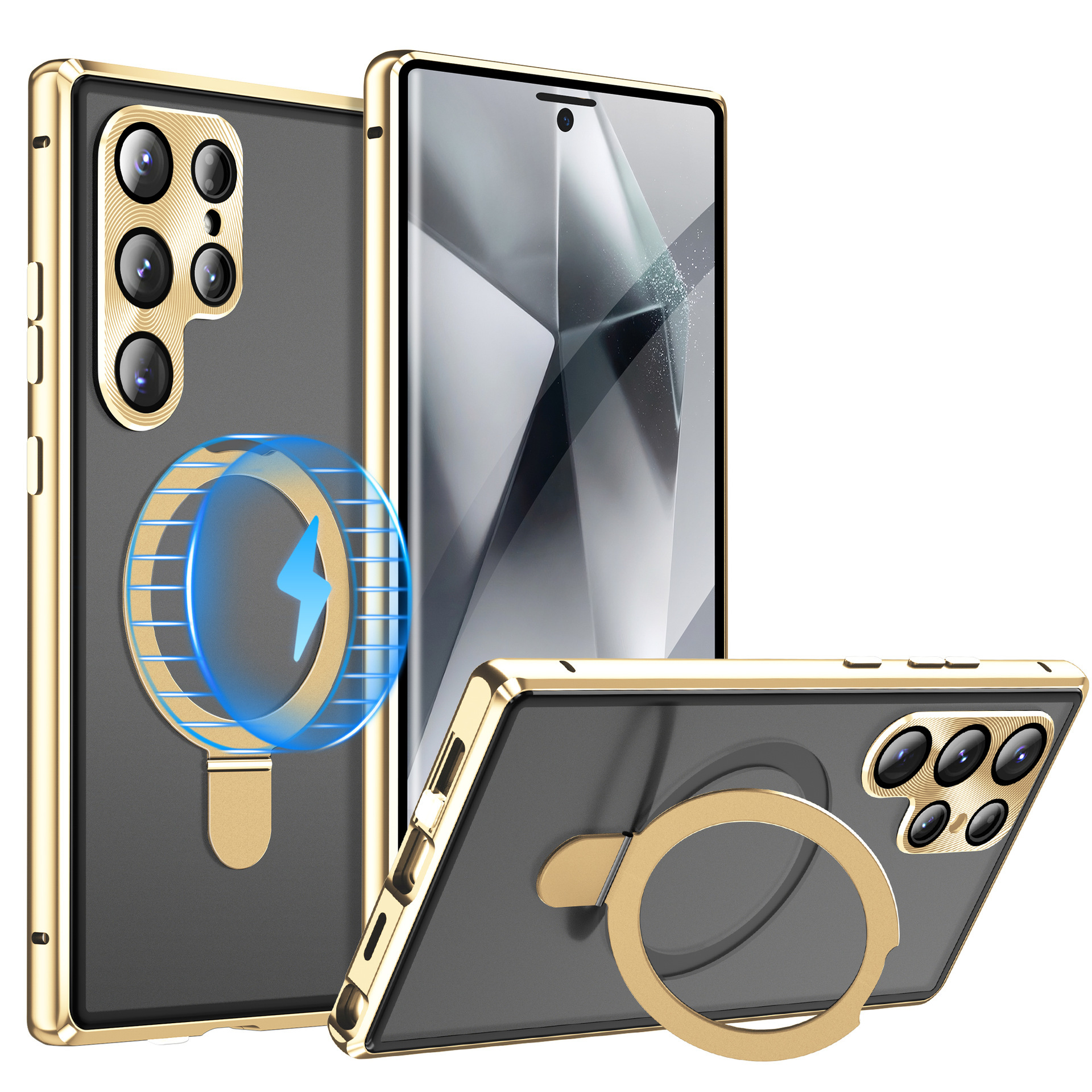 Compatible with Samsung S26 Ultra phone case, S25 Ultra metal magnetic holder, S24 Ultra full-coverage protective case - Gold [Magnetic Double-Sided] Case SM-S26Ultra