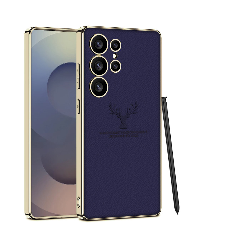 Compatible with Samsung S26 Ultra phone case S25/24U reindeer electroplated vegan leather new full-coverage drop-proof protective case - Titanium Purple SM-S26 Ultra [Pen not included]
