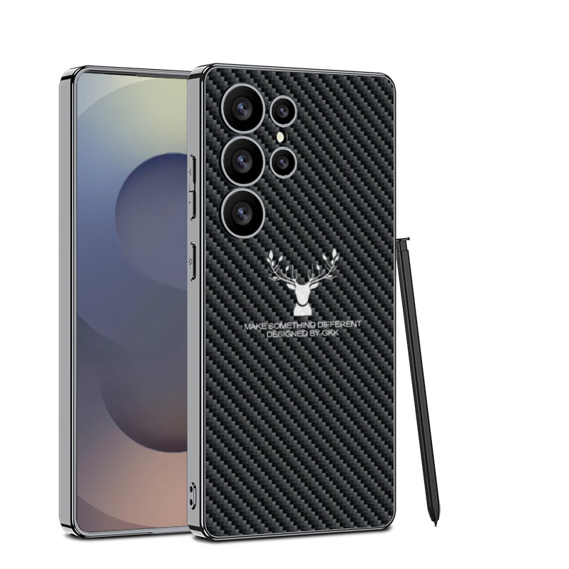 Compatible with Samsung S26 Ultra phone case S25/24U reindeer electroplated vegan leather new full-coverage drop-proof protective case - Carbon fiber texture SM-S26 Ultra [Pen not included]