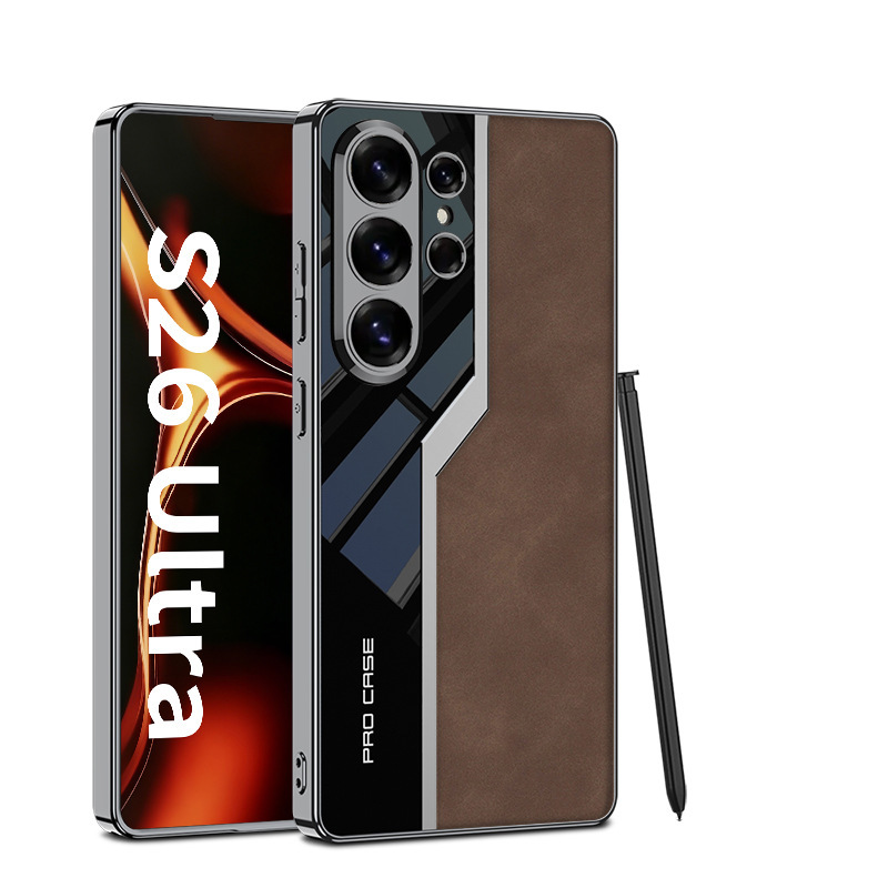 Samsung S26 Ultra phone case, S25U matte leather electroplated supercar full-coverage protective case, cross-border in stock. - Matte Brown - Matte Supercar Style SM-S26 Ultra [Pen Not Included]